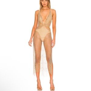 Michael Costello x REVOLVE Zayd Chain Dress Gold Fringe chainmail metal maxi S